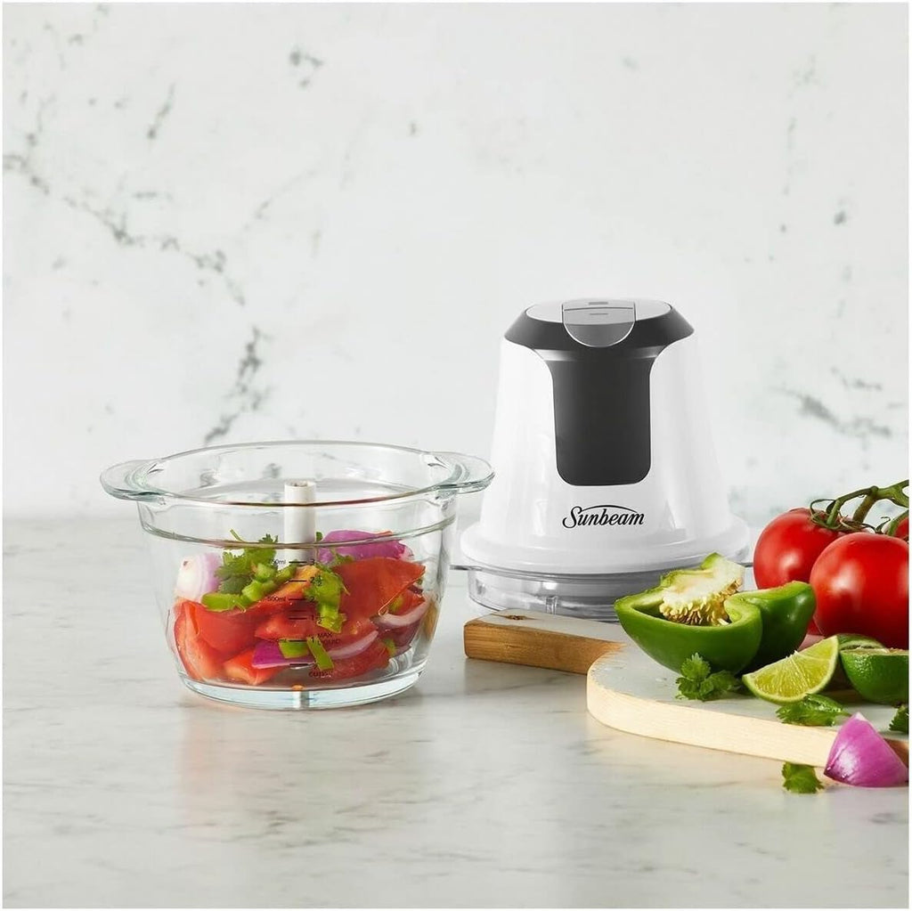 Sunbeam Garlic Food Chopper | Mini Glass Onion Grinder Vegetable Blender | Herb Spice Nuts Cut Crusher