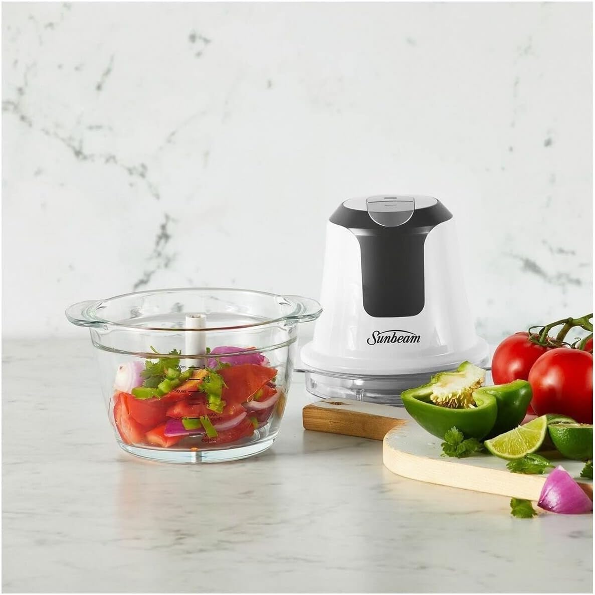 Sunbeam Garlic Food Chopper | Mini Glass Onion Grinder Vegetable Blender | Herb Spice Nuts Cut Crusher