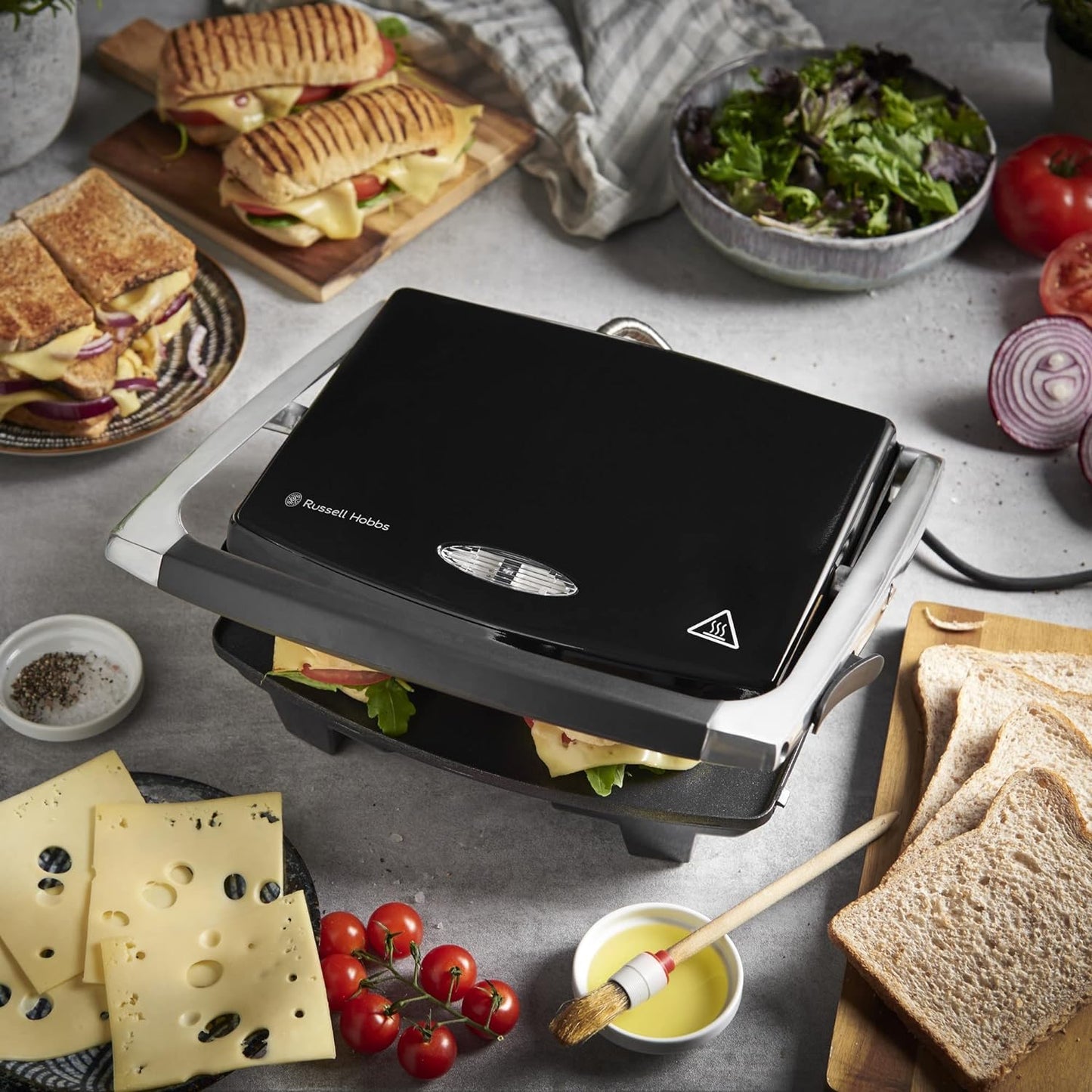 Russell Hobbs 4 Sandwich Press | Stainless Steel Bagel Muffin Toastie Jaffle Maker