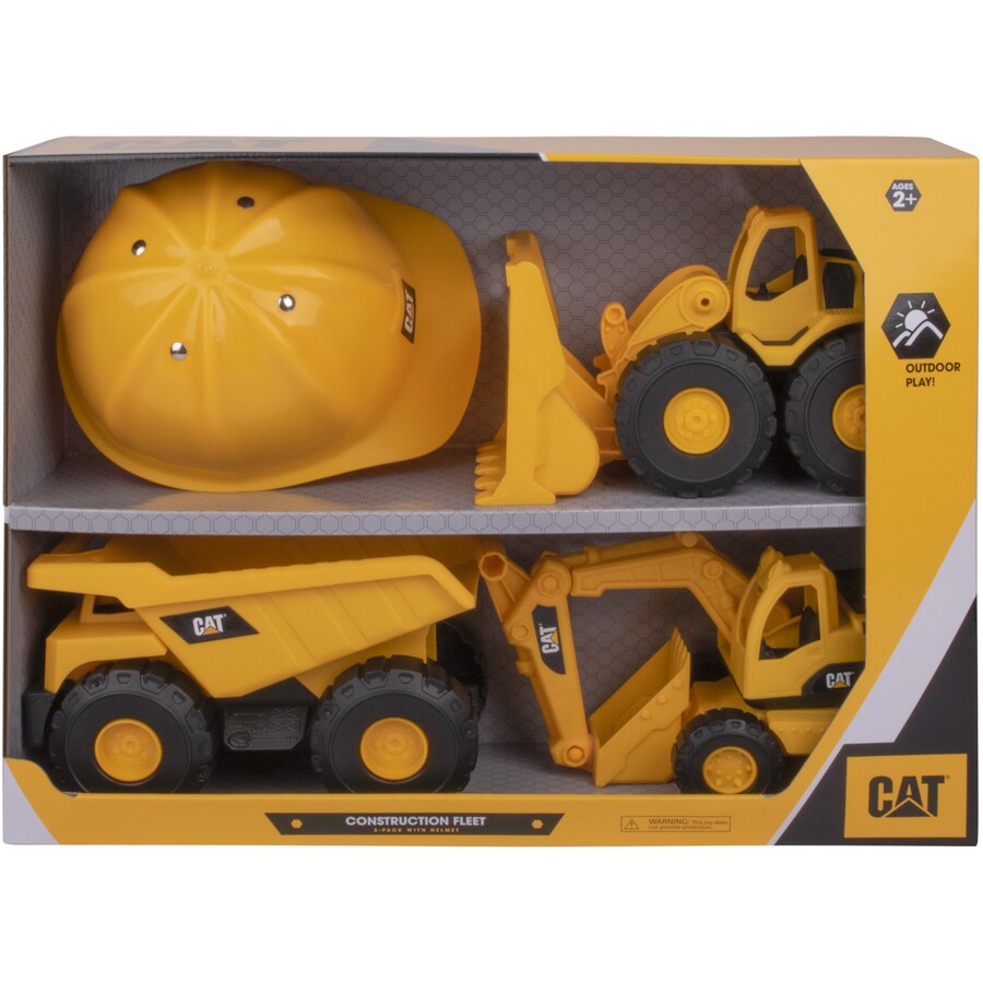 CAT 25cm Dump Truck, Front Loader and Excavator | 3-Piece Construction Fleet with Helmet | Kids Toys Boys Indoor Outdoor Construction Toys