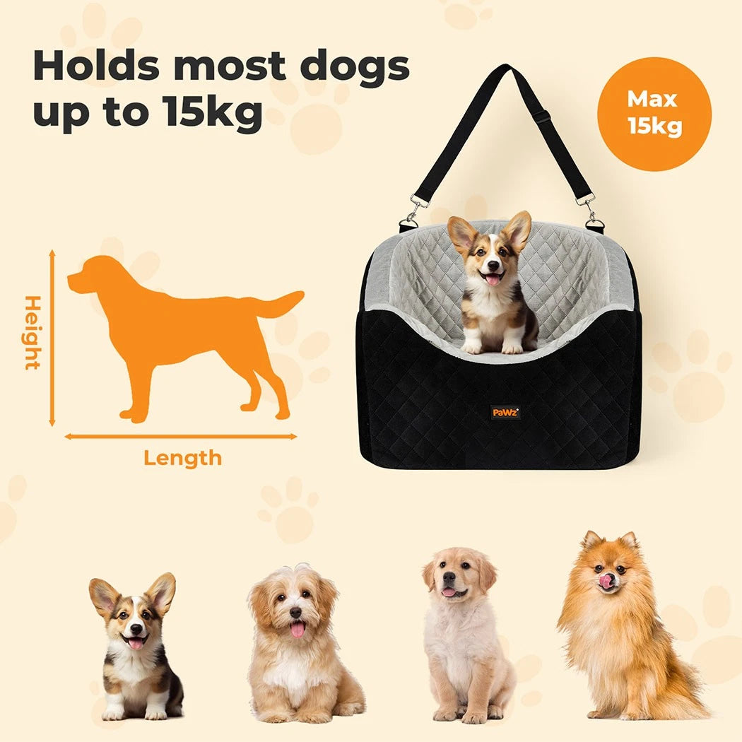 Pet Dog Puppy Car Booster Seat Carrier Safe Travel Portable Bed 15kg Back Front Seat Seat Belt - Machine Washable Cover