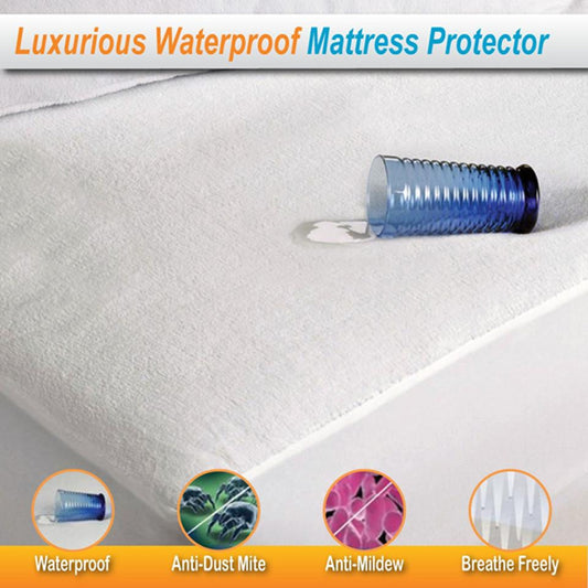 Queen Size Waterproof Mattress Protector | Spill Stain Matress Protection | Fully Fitted Terry Cotton Bedding