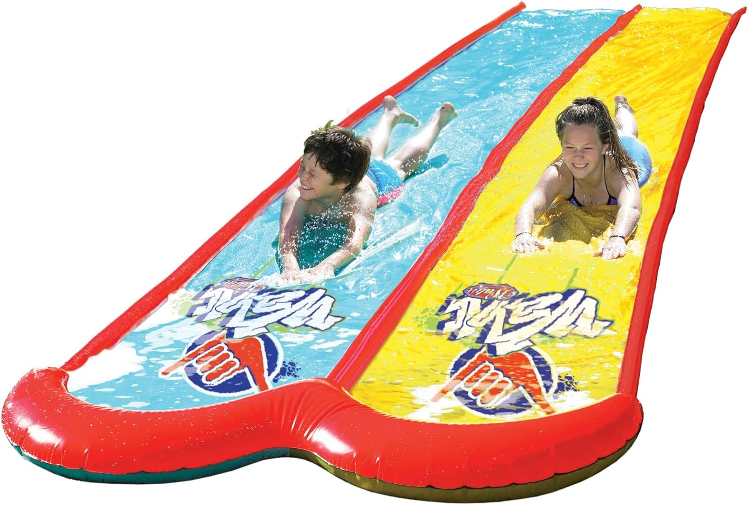 Wahu Large 7.5m Double Water Slide with Spray & Splash Bumper for Outdoor Pool Fun
