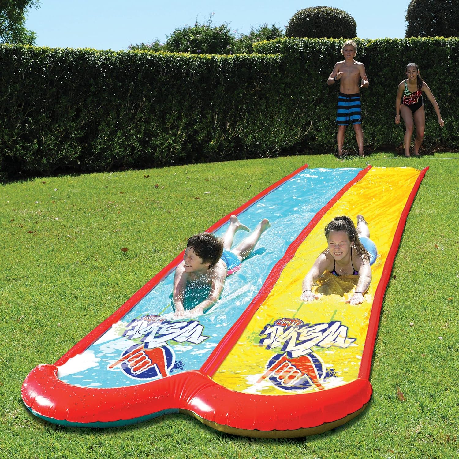 Wahu Large 7.5m Double Water Slide with Spray & Splash Bumper for Outdoor Pool Fun
