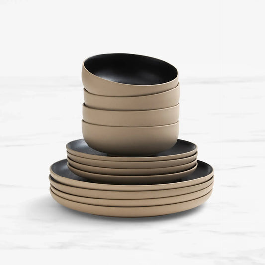 Salisbury & Co 12PC Stoneware Dinner Set | 4 Person Dinner Plates, Side Plates & Bowls | Dining Meal Entertaining Set