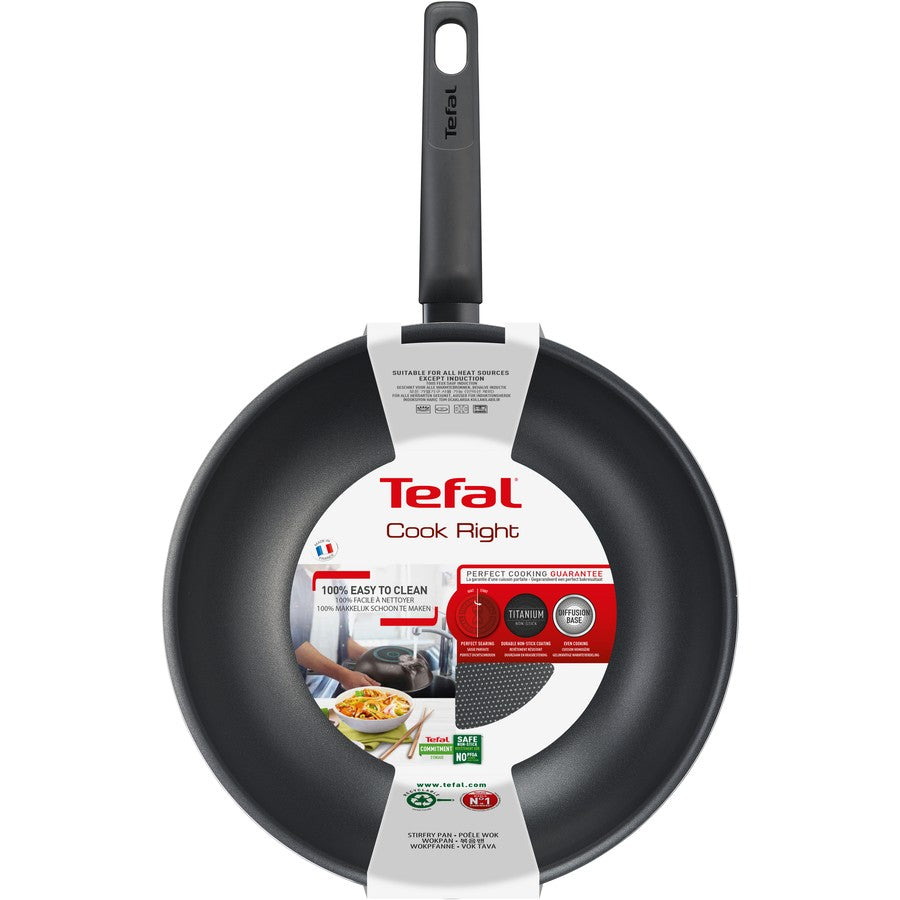Tefal 28cm Non-Stick Titanium Wok | Hardwearing Cooking Pan Cookware