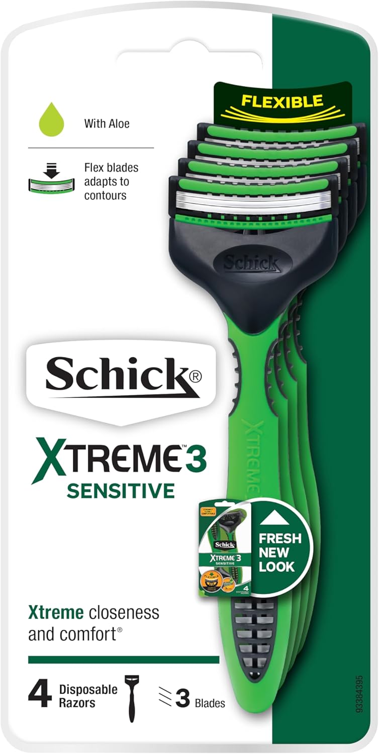4x Schick Sensitive Shazers | Disposable Razors Facial Hair Clippers | Triple Blades Razor Trimmers