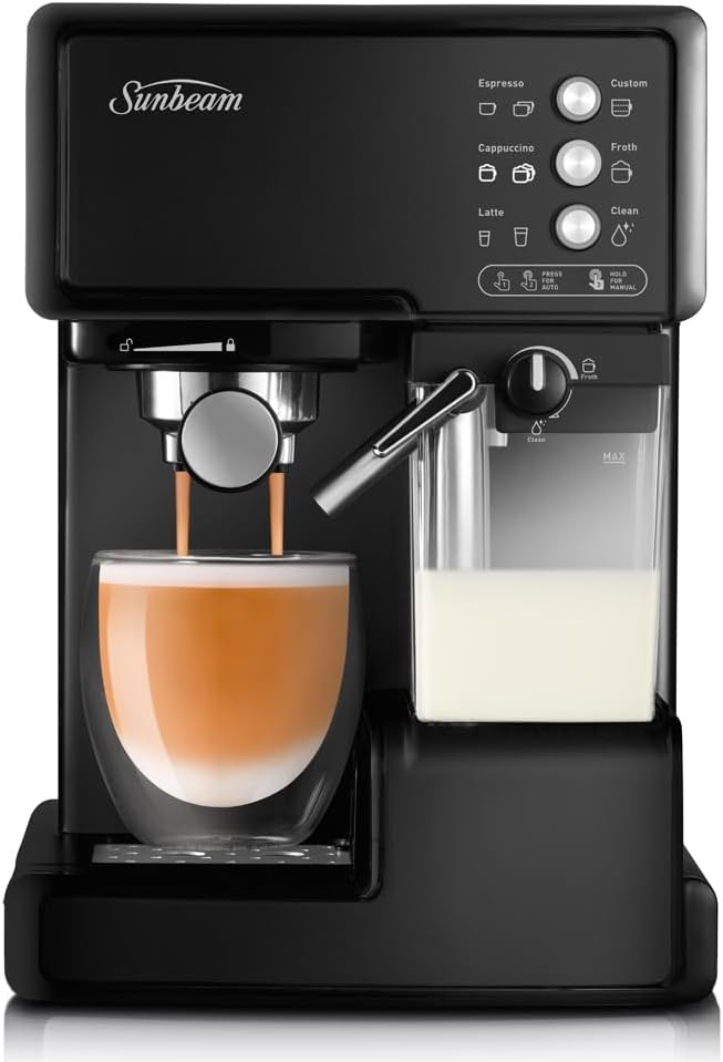Sunbeam Barista Coffee Machine | Espresso, Latte & Cappuccino Coffee Maker | Home Office Ground Coffee Machine with Milk Frother