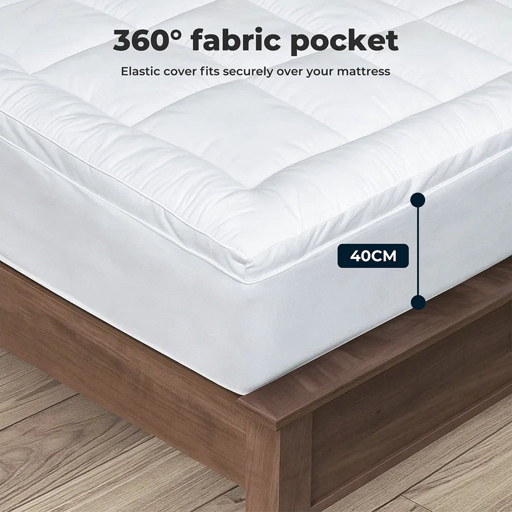 Luxury Pillowtop Mattress Topper Protector 5cm Thick Comfortable 1000GSM Fitted Skirt