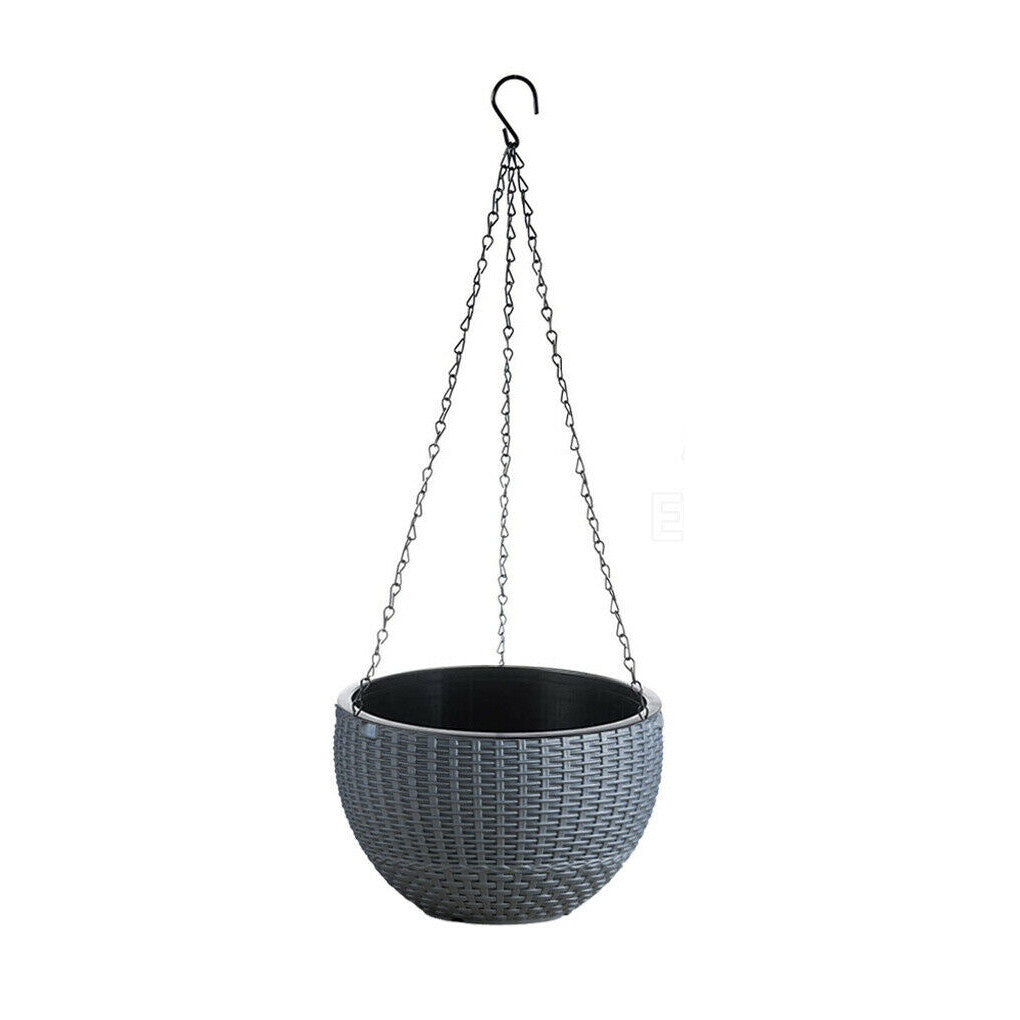 Hanging Rattan-Style Flower Basket 26cm Indoor Outdoor Balcony Planter Hanging Chains