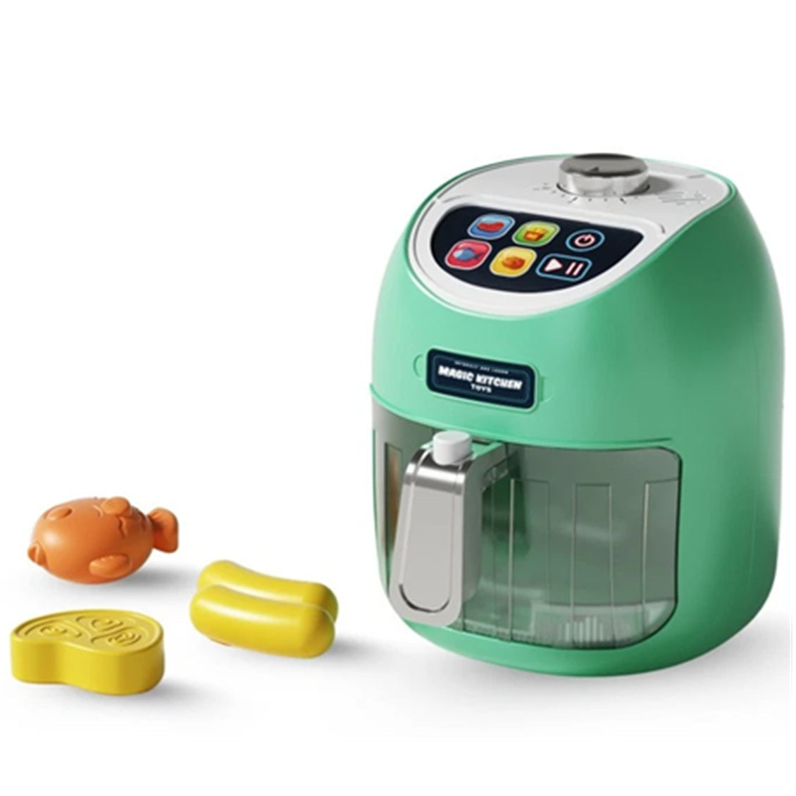 Kids Pretend Air Fryer Toy | Colour-Changing Airfryer with Sounds and Food Accessories | Toddler Preschool Pretend Kitchen Toys