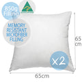 2x European Cushion Inserts Australian Made | Memory Resistant 65x65cm Bedroom Lounge Display