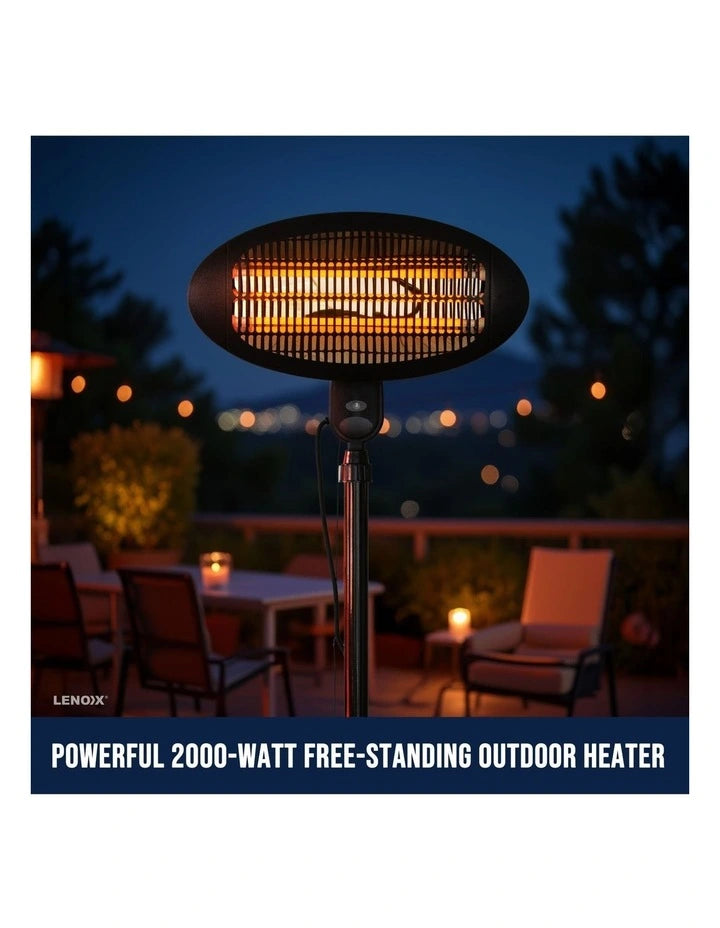 2000W Lenoxx Outdoor Electric Patio Balcony Heater | Standing Heat Radiant Warmer Heating