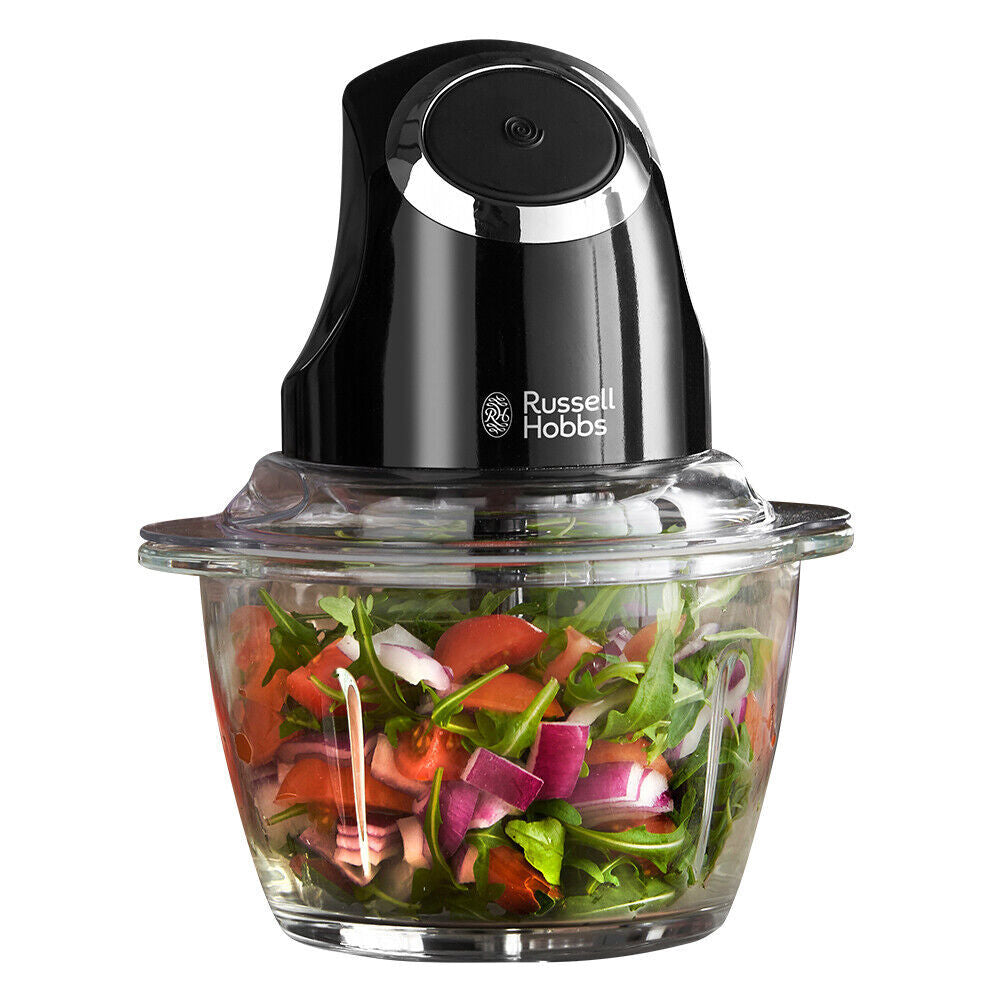 Russell Hobbs Food Chopper | Ice Nut Crusher Onion Garlic Mincer Grinder Chopping Baby Food Puree | Stainless Steel Blades | 1L Glass Bowl