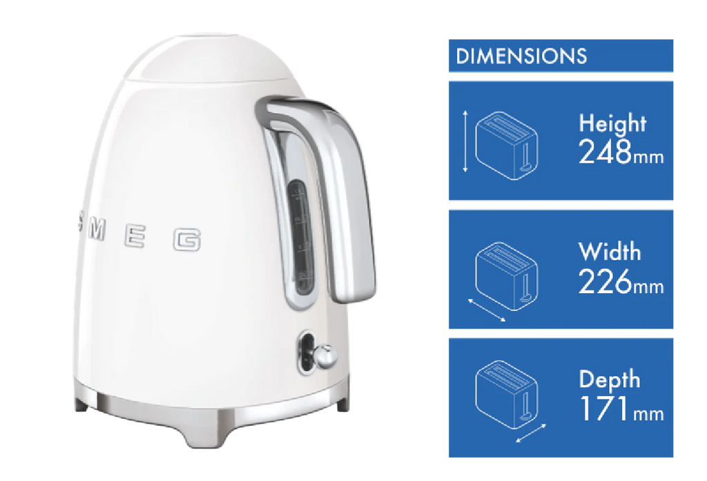 Smeg Cordless Retro Kettle | White Electric Water Boiler Heat Tea Coffee Home Office