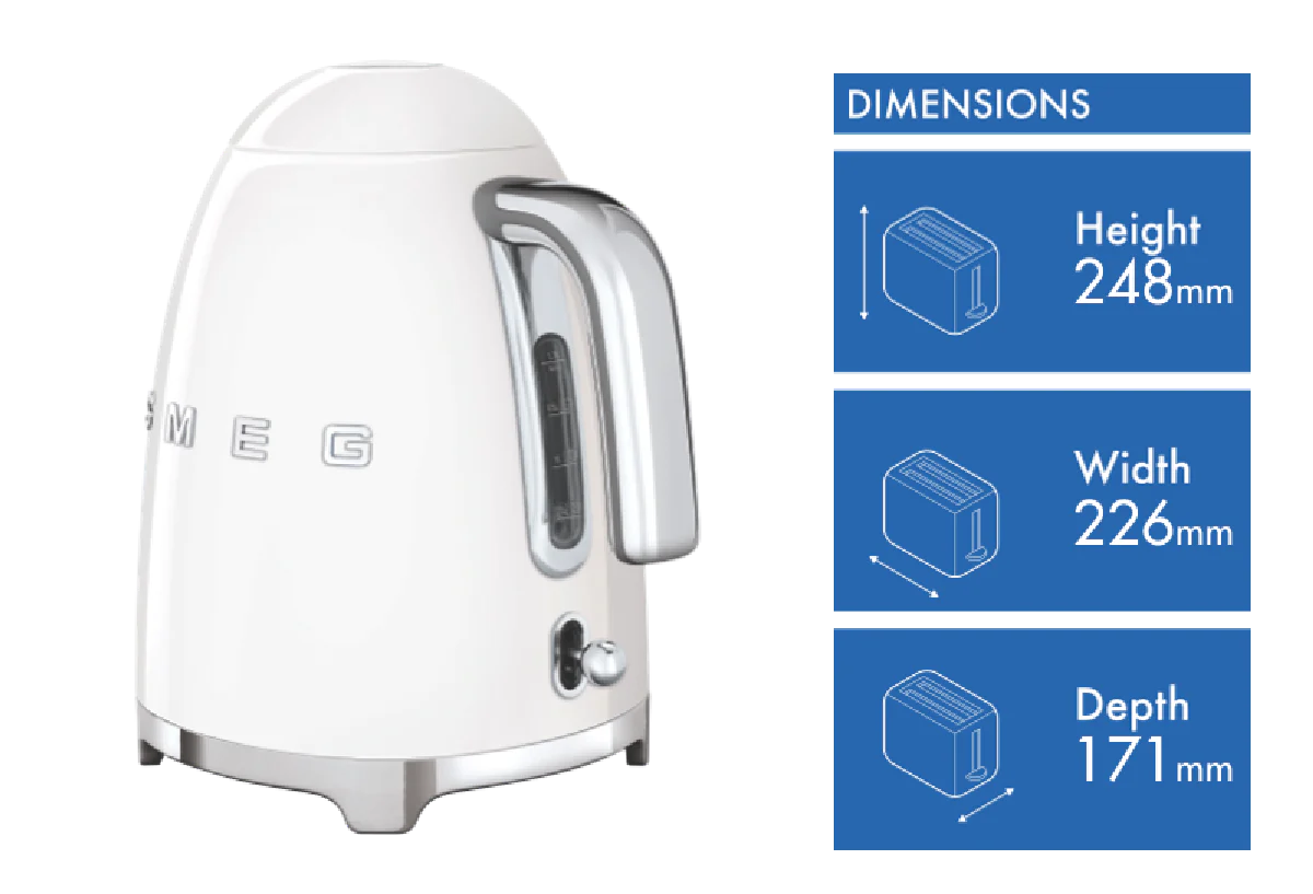 Smeg Cordless Retro Kettle | White Electric Water Boiler Heat Tea Coffee Home Office