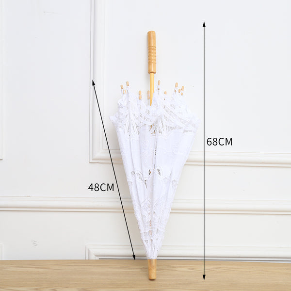 Elegant White Wedding Parasol | Princess Lace Umbrella Bridal Decoration | Wooden Handle