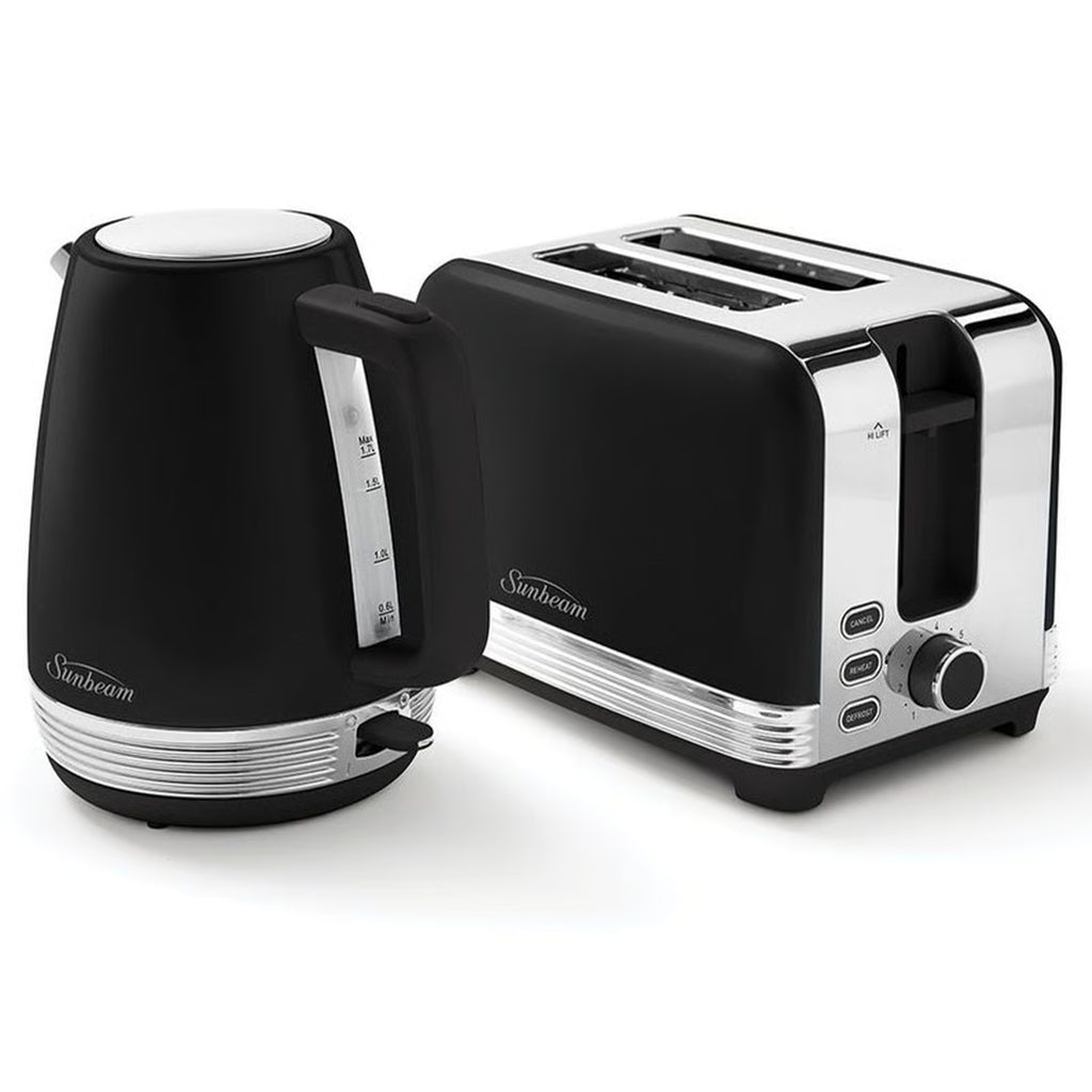 Sunbeam 1.7L Kettle and 2 Slice Bread Toaster Pack | Black Chic Breakfast Maker Machine | Kitchen Appliance Wedding Anniversary Gift