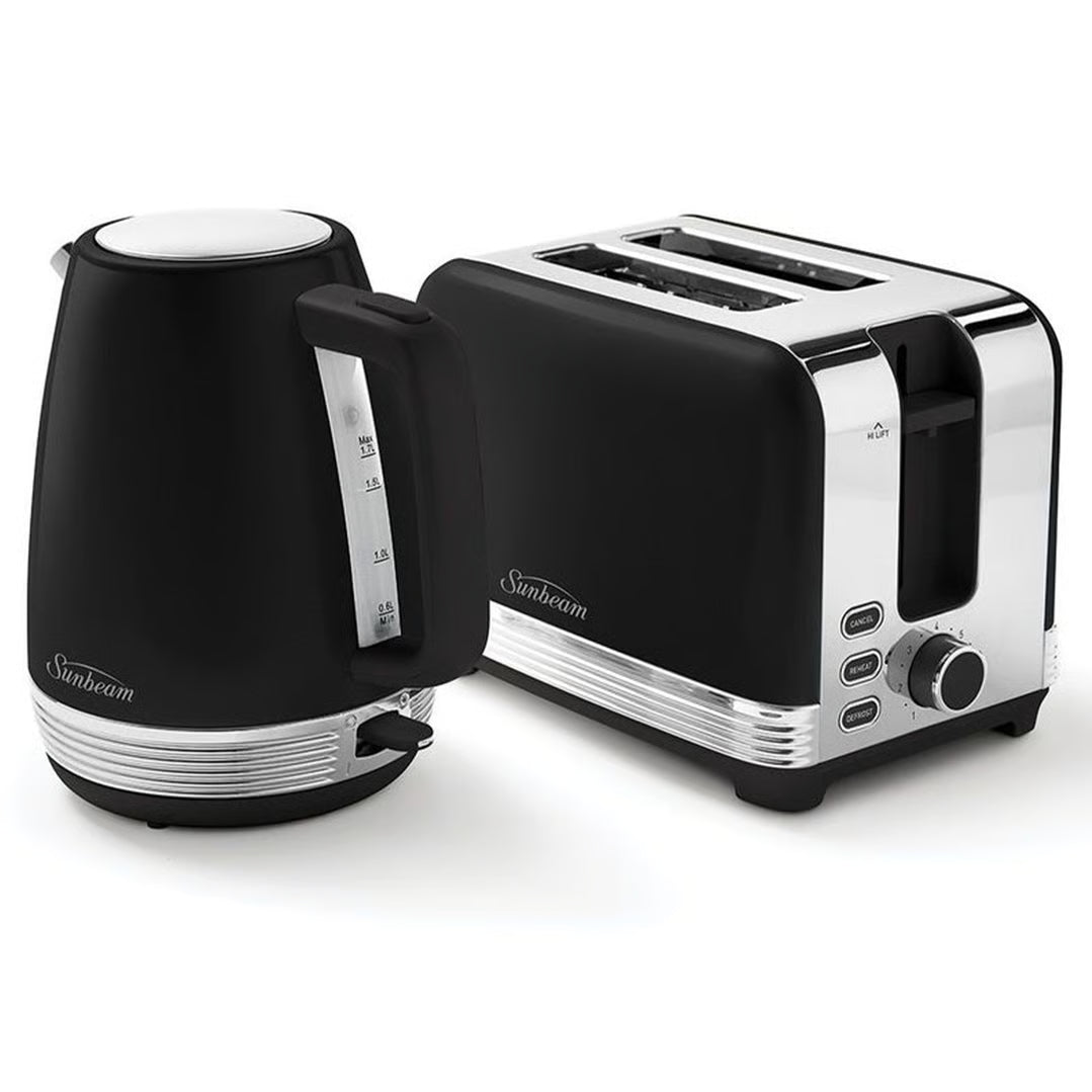 Sunbeam 1.7L Kettle and 2 Slice Bread Toaster Pack | Black Chic Breakfast Maker Machine | Kitchen Appliance Wedding Anniversary Gift