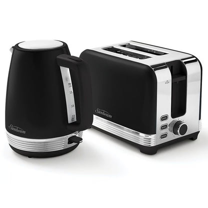Sunbeam 1.7L Kettle and 2 Slice Bread Toaster Pack | Black Chic Breakfast Maker Machine | Kitchen Appliance Wedding Anniversary Gift