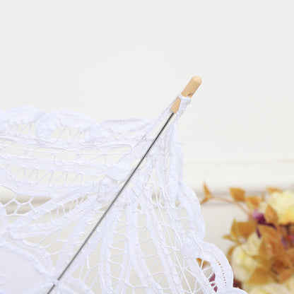 Elegant White Wedding Parasol | Princess Lace Umbrella Bridal Decoration | Wooden Handle