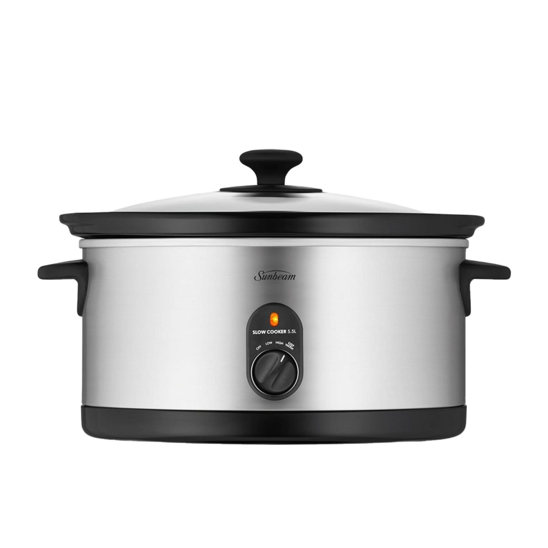 Sunbeam Slow Cooker | 5.5L Stainless Steel Stew Curry Maker | Removabe Cermic Crock Pot