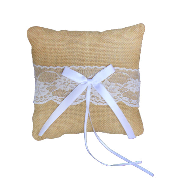 Lace Jute Ring Pillow | Elegant Ceremony Wedding Cushion Bearer Rustic - Hessian Burlap