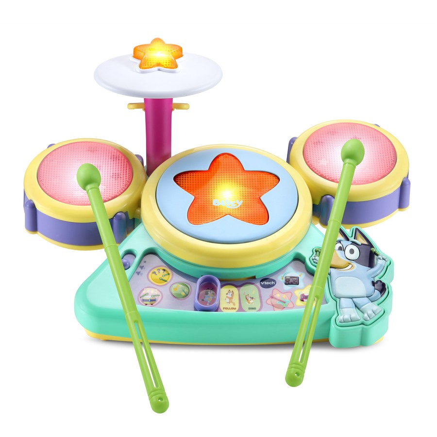 VTech Bluey Hooray Drum Set | Electronic Music Set Drum Solo Infant Toddler Preschool Drumstick Set