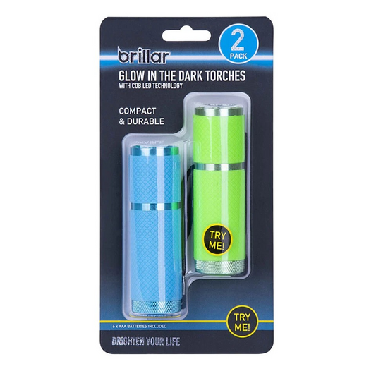 Brillar LED Torch | Glow-In-The-Dark Battery Operated | Pocket Torch x4 | USB Charging