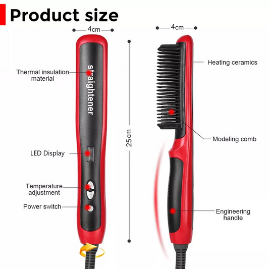 Mens Heated Beard Straightener | Hair Straightener | Brush Multifunctional Hair Comb | Curling Iron | Rapid Heating 15 Sec | No hair damage |