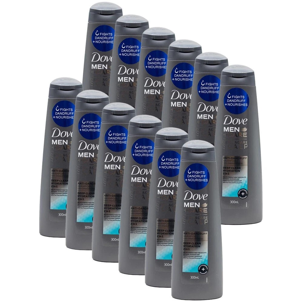 12PK Dove Men Care 300ml Hair Shampoo Anti-Dandruff 2in1 Deep Clean Hydration