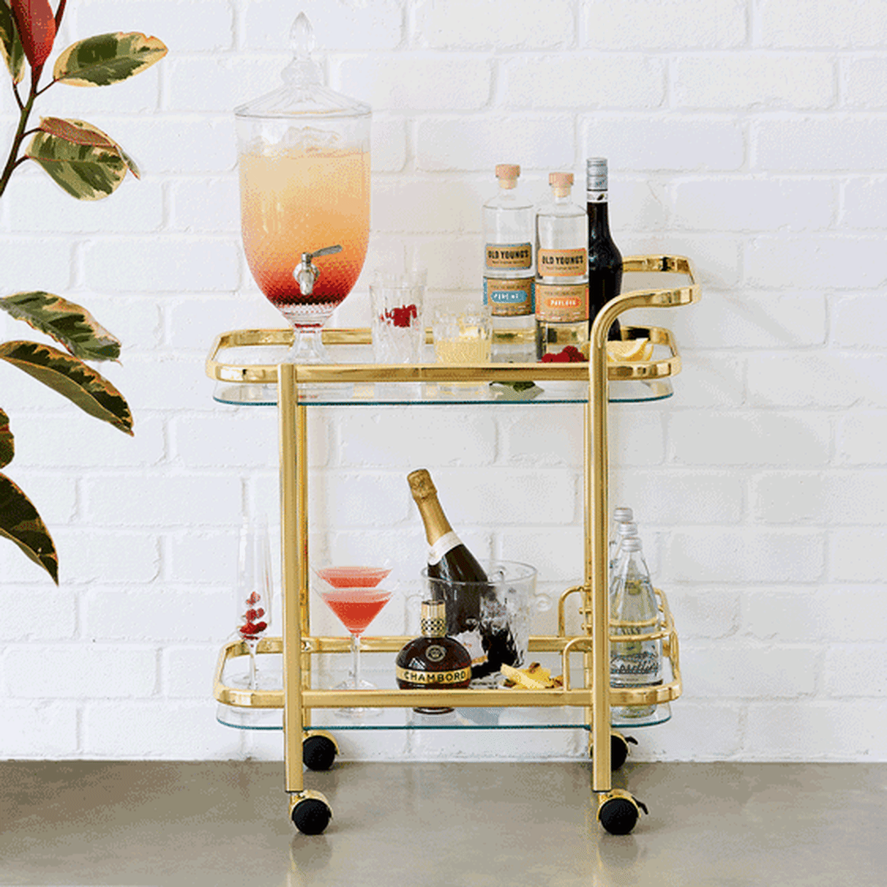 Portable Bar Cart | Dessert Entertaining Drinks Trolley Wine Coffee Kitchen Rack Glass Holder