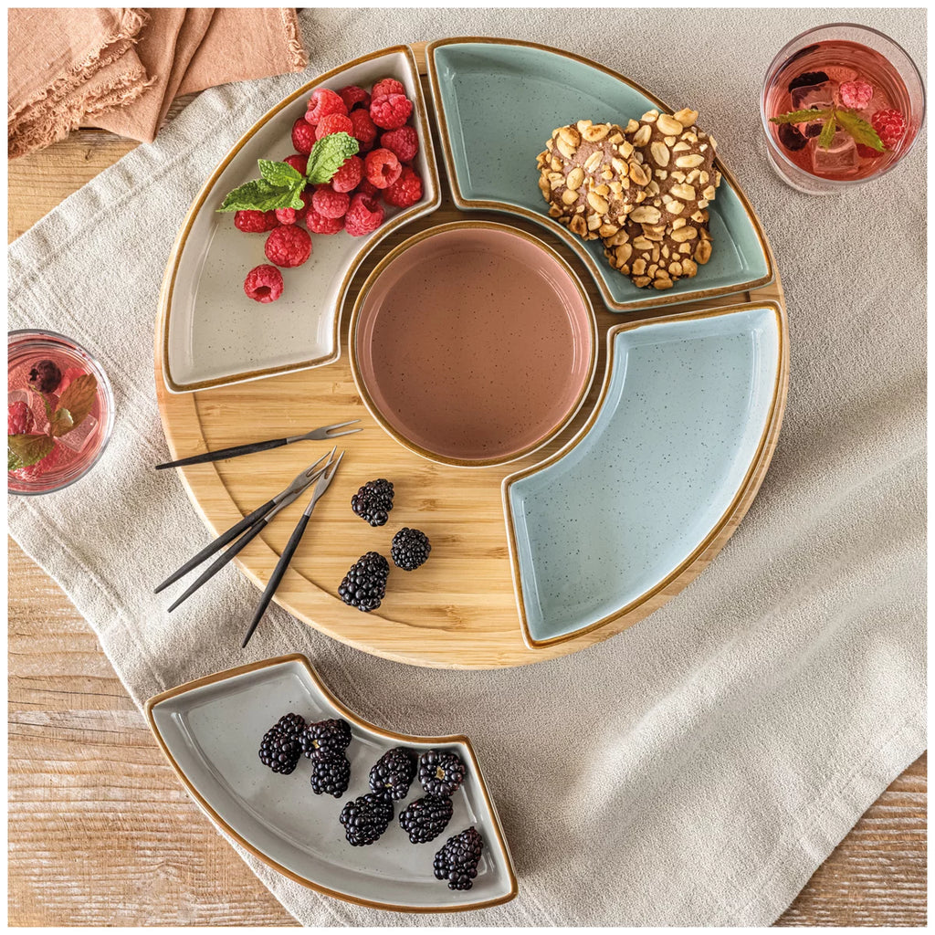 Stoneware & Bamboo Serving Tray | Lazy Suzy Dishes Party Platter Breakfast Food