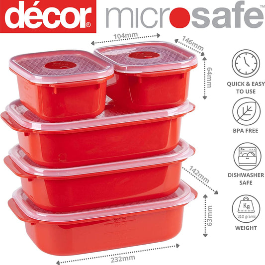 Decor Microsafe Oblong Set, Pack of 5 Pieces, Red