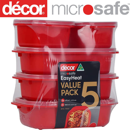 Decor Microsafe Oblong Set, Pack of 5 Pieces, Red