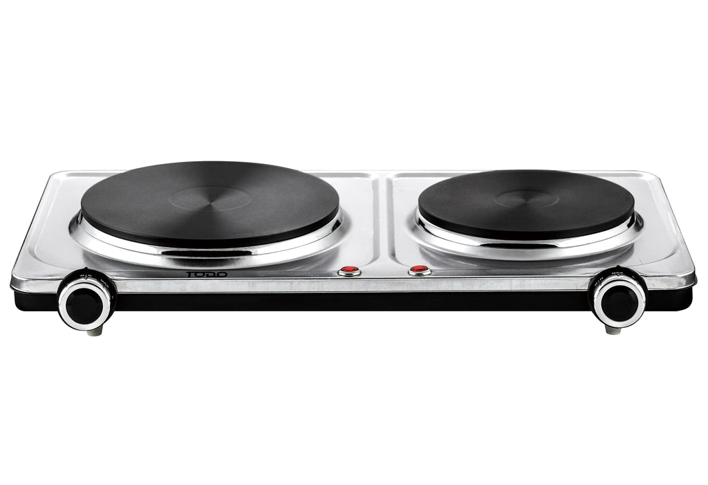 Electric Cooktop Twin Dual Stove | Portable Kitchen Cooker Hot Plate 2250W Fast Heating | Stainless Steel