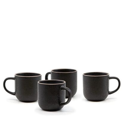 4x Salt & Pepper Stone Mugs | 380ml Black Stoneware Coffee Tea Hot Drink Cup Beverage Microwave Safe