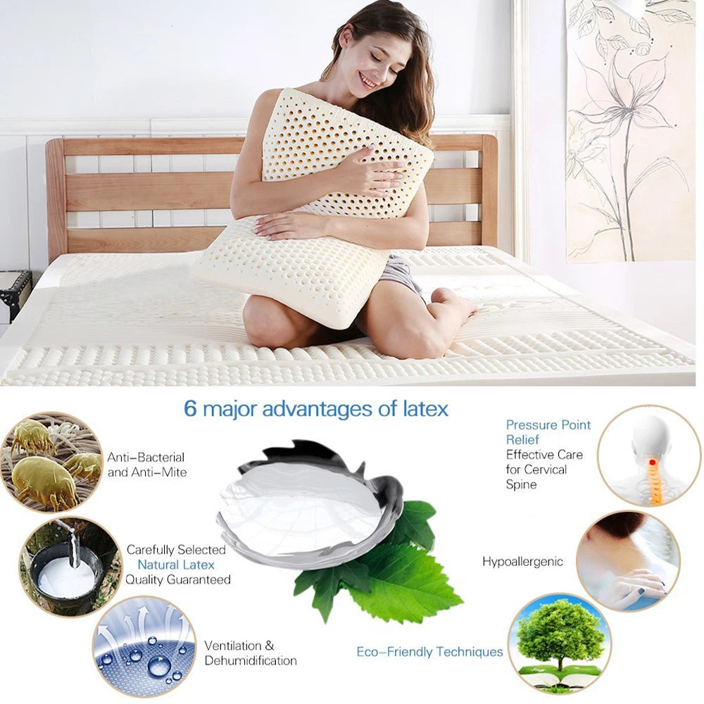 2x Luxury Latex Pillow | Low profile Firm Neck Body Support Side Sleeper | Hypoallergenic Antibacterial