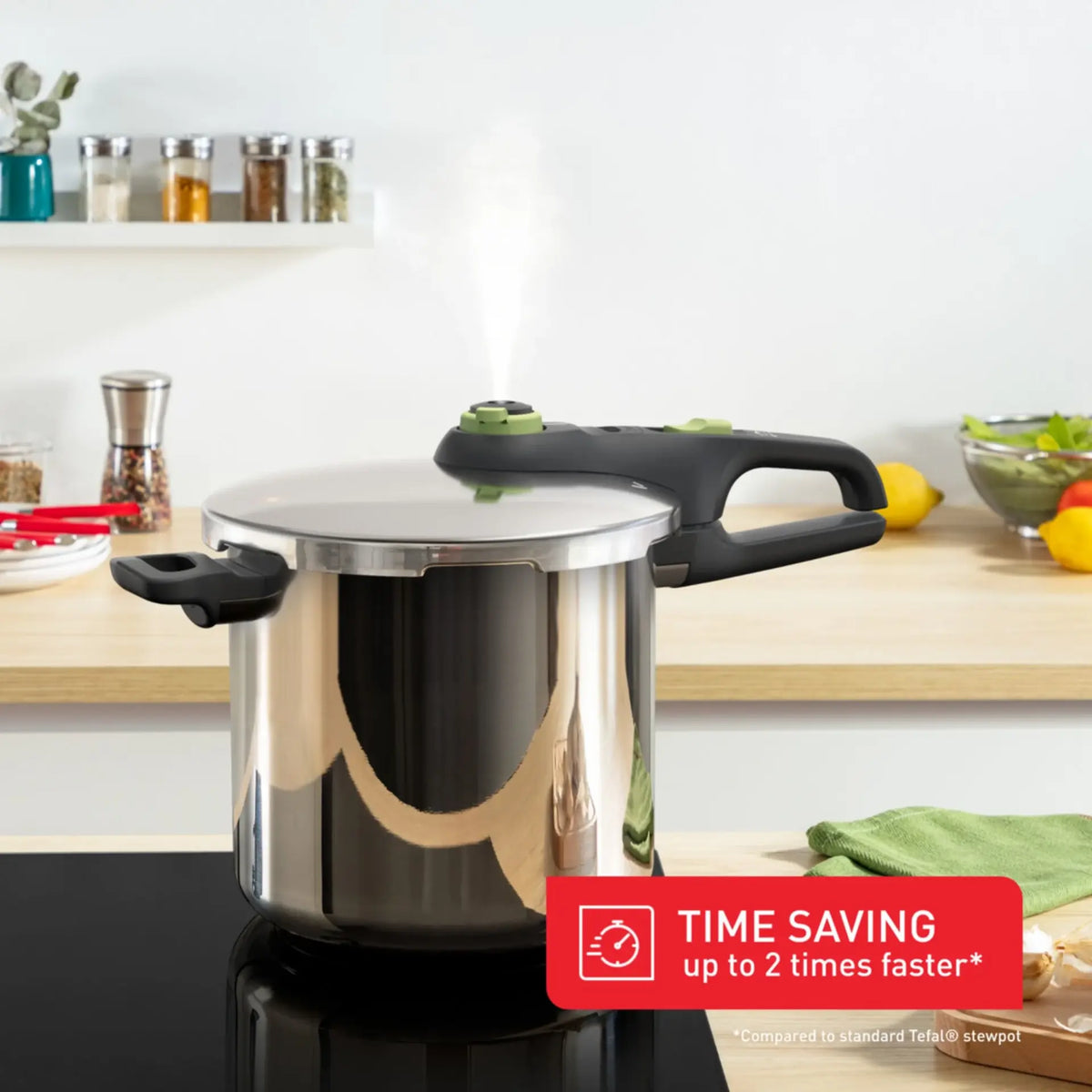 Tefal Stainless Steel 8L Pressure Cooker | Braise Stew One-Pot Meat Vegetable Cooker | Induction Compatible
