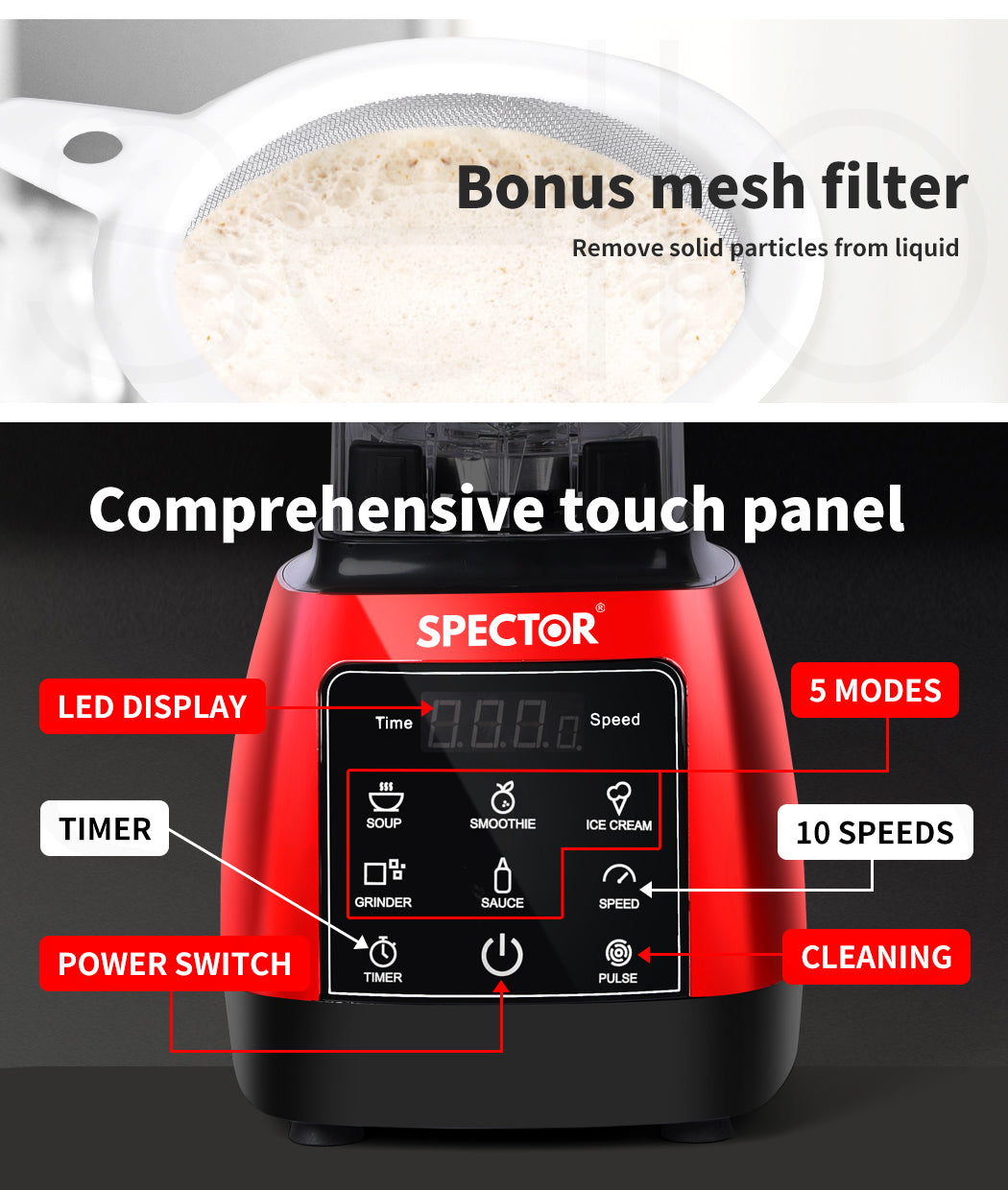 2L Commercial Blender Ice Nut Crusher Mixer Food Processor Juicer Smoothie, Fruit Vegetable Blending