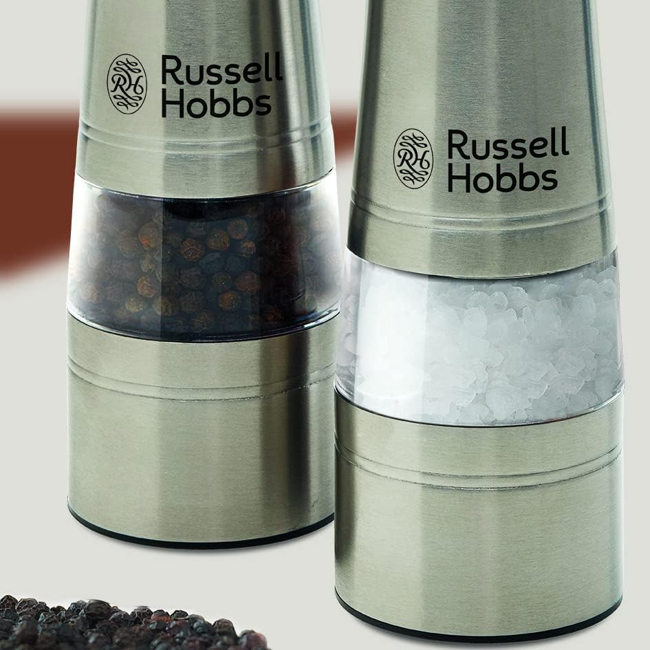 Russell Hobbs 2PCS Electric Salt and Pepper Grinder | Herb Spice Shaker Set Automatic Grinding Herb