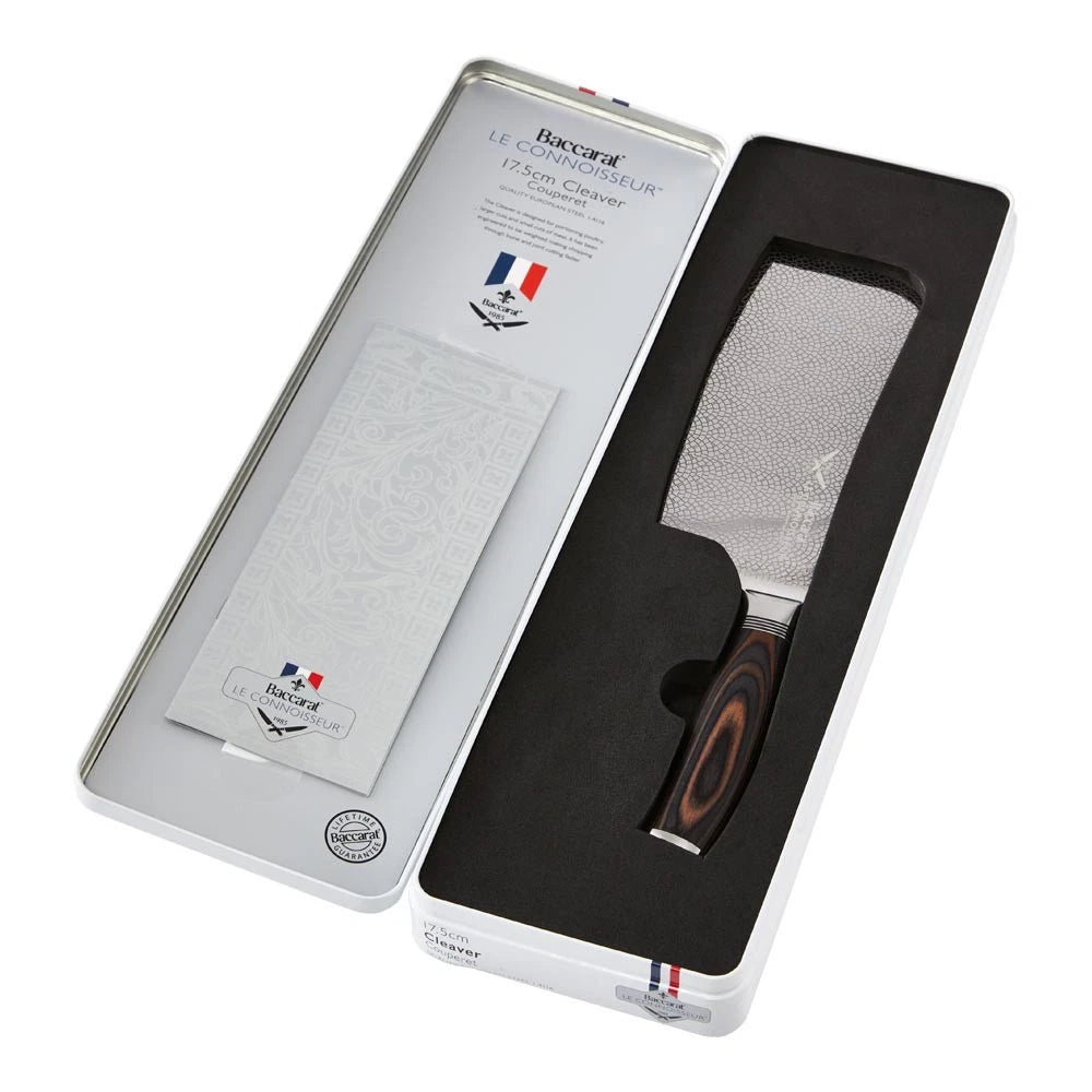 Baccarat Chef Cleaver Knife 17.5cm | Meat Poultry Vegetable Kitchen Knife | European Steel, Pakka Wood Handles