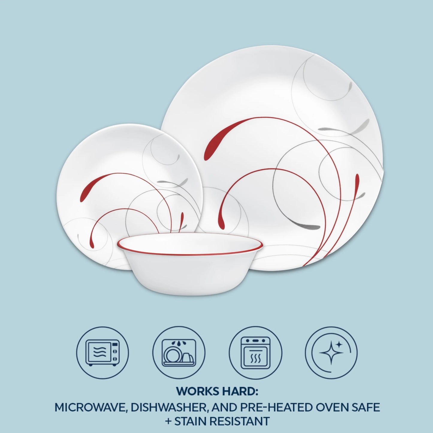 12 PC Dinnerware Set Dinner Corelle Dining Plates Cereal Bowl Lunch Durable