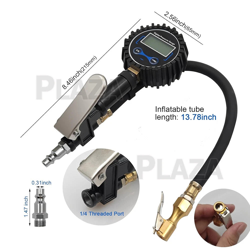 LCD Digital Tyre Pressure Gauge Checker for Car Truck Motorcycles and Bicycles PSI Hose