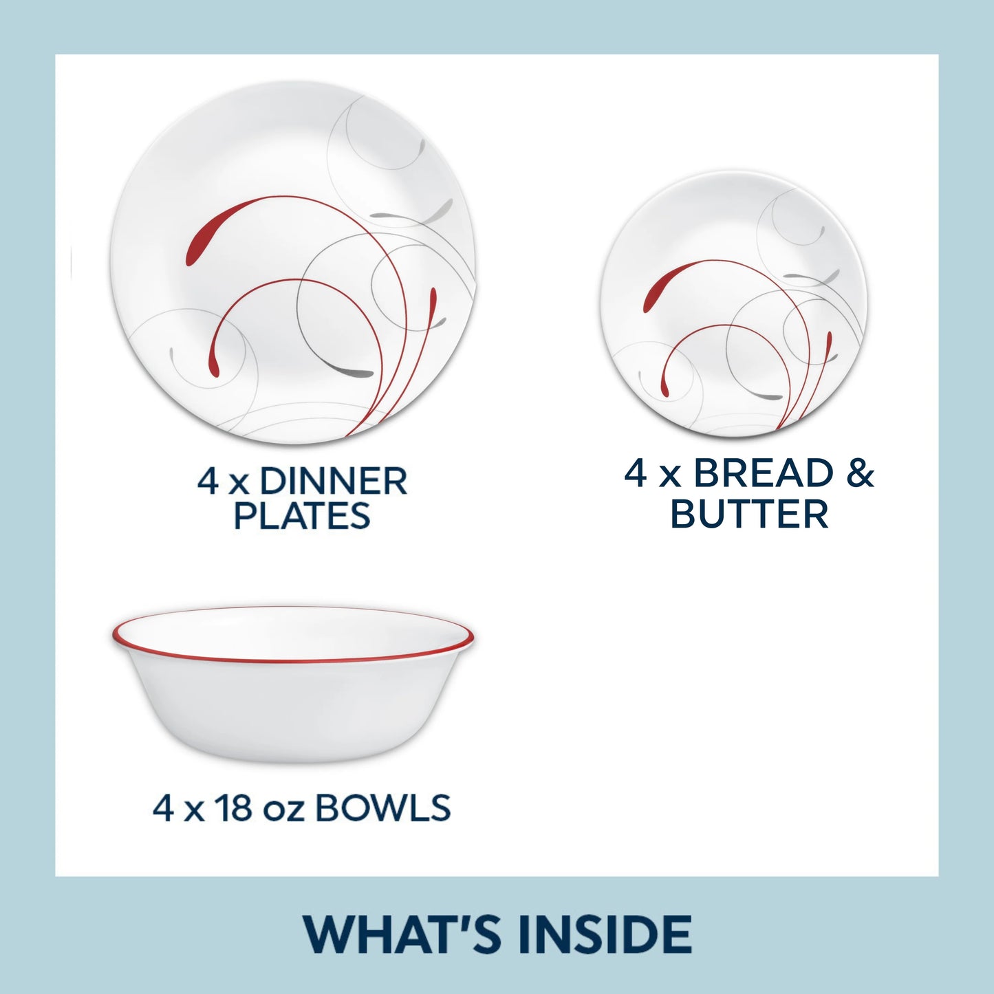 12 PC Dinnerware Set Dinner Corelle Dining Plates Cereal Bowl Lunch Durable