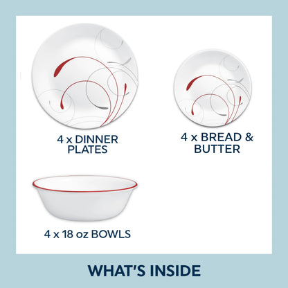 12 PC Dinnerware Set Dinner Corelle Dining Plates Cereal Bowl Lunch Durable