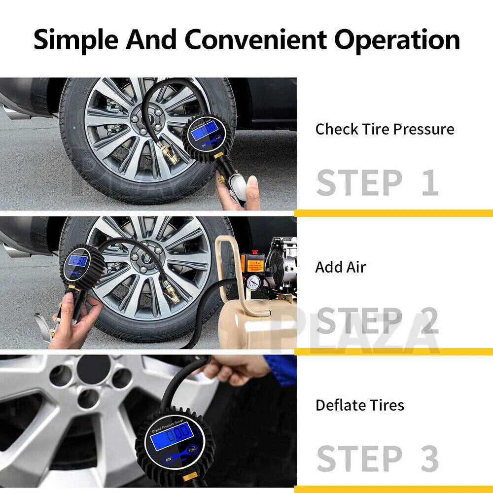 LCD Digital Tyre Pressure Gauge Checker for Car Truck Motorcycles and Bicycles PSI Hose