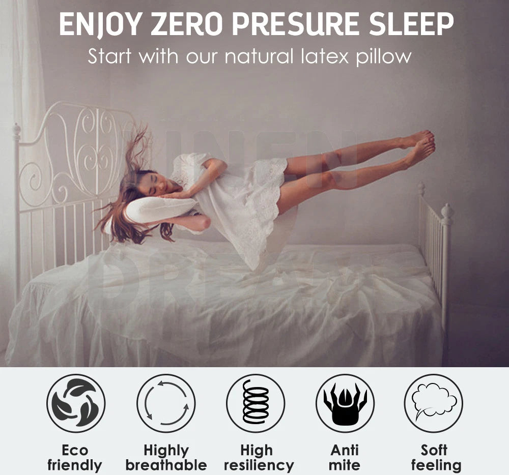 2x Luxury Latex Pillow | Low profile Firm Neck Body Support Side Sleeper | Hypoallergenic Antibacterial