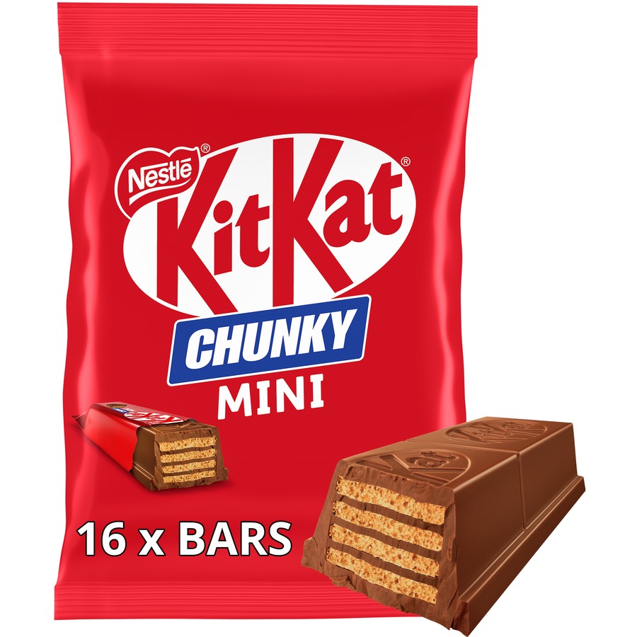 16 Piece Mini KitKat Chunky Dessert Chocolate, Crisp Wafer Biscuit, Chocolate Snack School Treat School Party