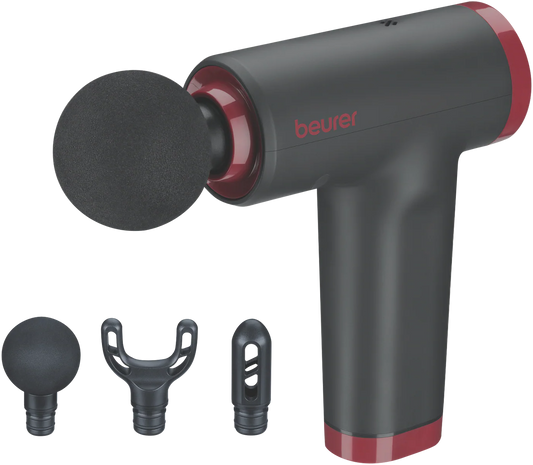 Beurer Deep Tissue Massage Gun | Handheld Soothing Massager | 5 Levels, 3 Attachments, Cordless Massaging Gun